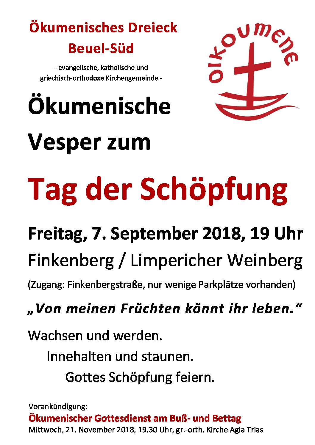 Schöpfungsgottesdienst auf dem Finkenberg Schöpfungsgottesdienst auf dem Finkenberg